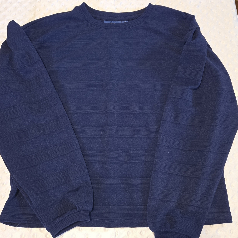 Apt 9 Womens Medium Blue Textured Stripe Knit Crewneck Pullover Stretch NWT